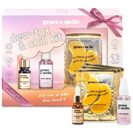 grace & stella Dew-Tox & Chill Skin Care Set - Hydrating Skincare Set With Eye Masks Hyaluronic Acid Serum & Rose Water Face Mist - Vegan Cruelty Free Teen Girl Gifts Birthday Gifts for Women E11 | Walmart (US)