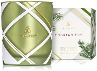 Thymes Frasier Fir Candle – Frosted Plaid Jar Candles – Green & White Candle Jar Design – S... | Amazon (US)