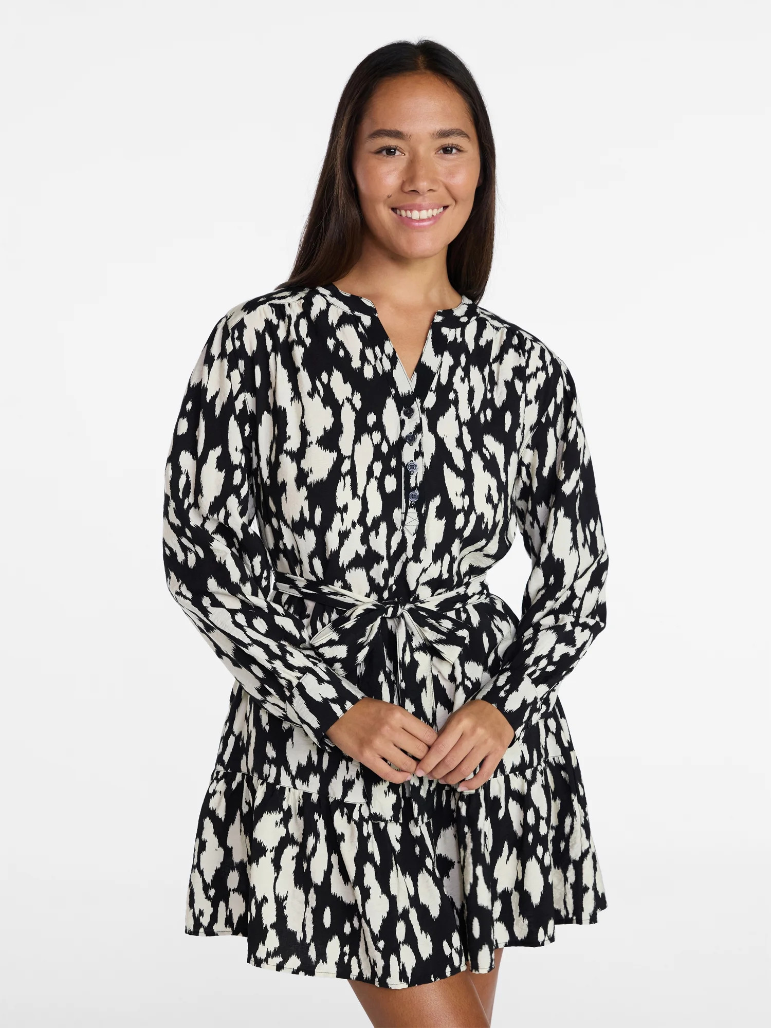 Time and Tru Women's Mini Shirtdress with Long Sleeves, Sizes XS-XXXL | Walmart (US)