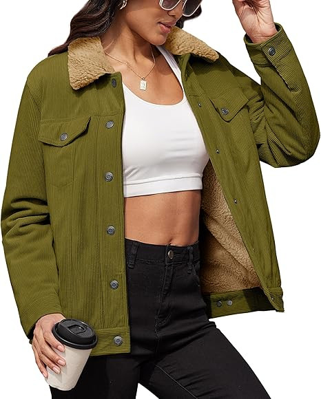 MAGCOMSEN Women's Corduroy Jacket Sherpa Fleece Lined Warm Winter Coat Button Down Casual Jacket ... | Amazon (US)