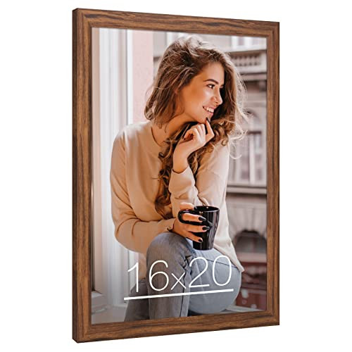 16x20 Wood Frame Brown, Rustic Natural 20x16in Woodgrain Picture Poster Frame, Modern Brown 16 x 20inch Gallery Wall Photo Frame with HD Plexiglass, Horizontal Vertical Wall Mounting Display 1pcs | Amazon (US)