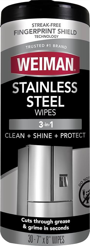 Weiman Stainless Steel Cleaner, 30 Count Cleaning Wipes, Removes Dirt, Grime, and Grease, No Stre... | Amazon (US)