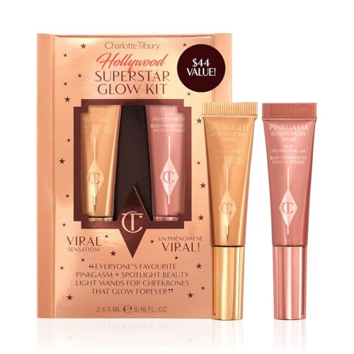 Charlotte Tilbury Hollywood Superstar Glow Makeup Kit - Limited-Edition Mini Beauty Light Wand Duo in Pinkgasm & Spotlight - Dewy Highlighter & Blush with Glow Gel Technology | Amazon (US)