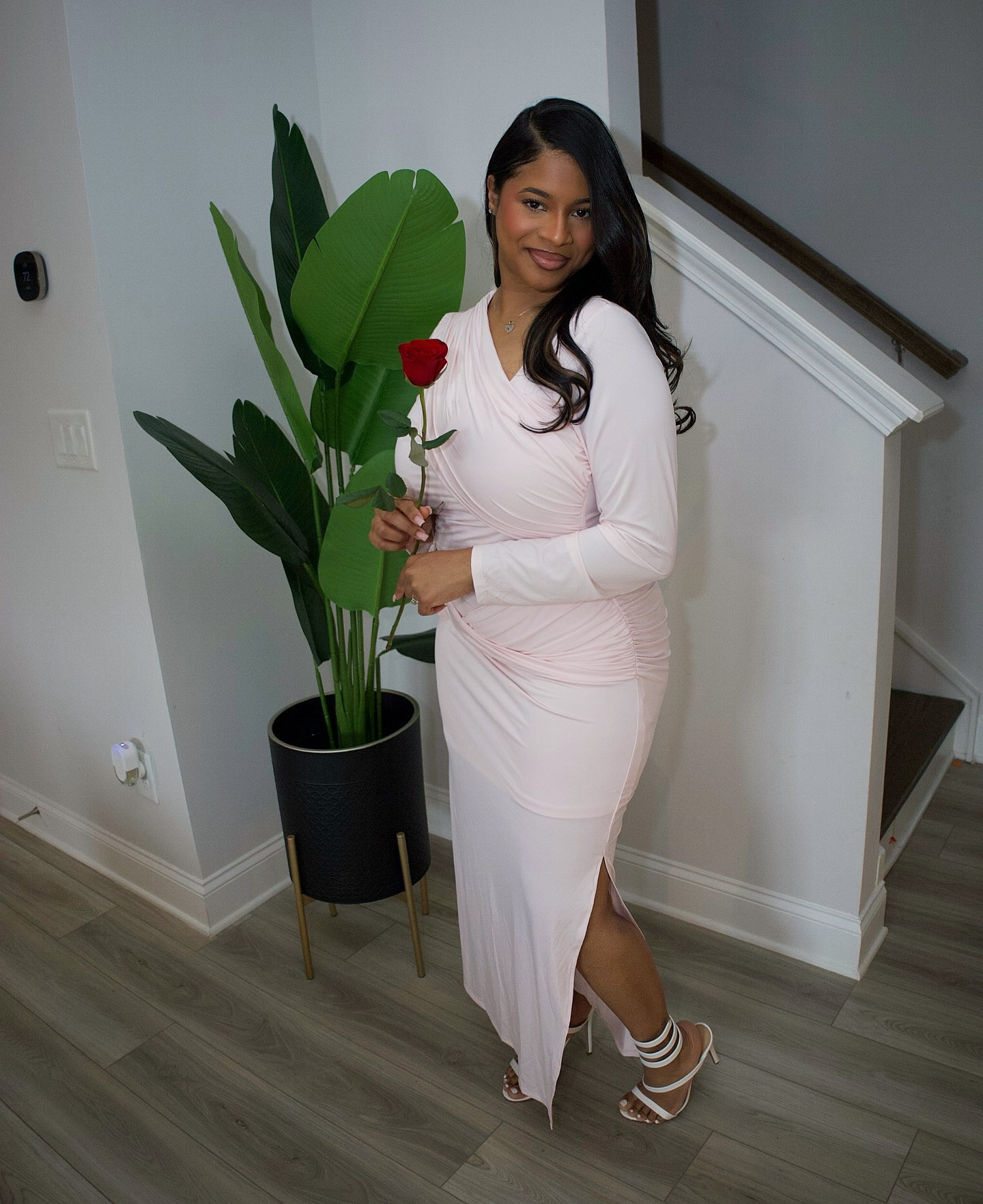 💕a Valentine’s Day at home was everythingggg💕in a cute little number from @macys! #macysstylecrew 
It’s a blessing to do this life with you, @greg.karlton ❤️there were several moments where I just said “thank you God” because I know that He has always been at the center of this love story. all my love alwayssss, my baby 🥹🤍
