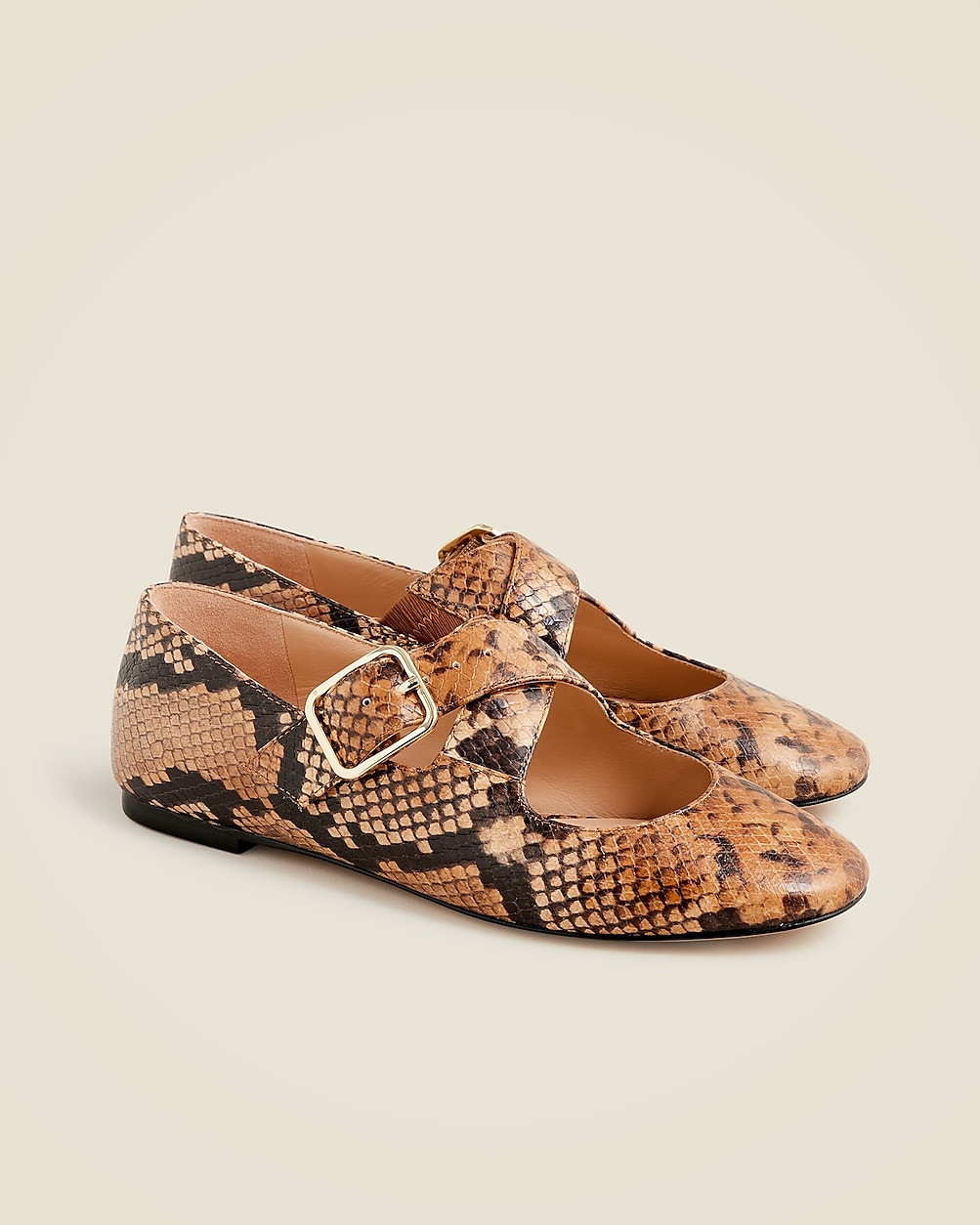 Logan crisscross Mary Jane ballet flats in snake-embossed Italian leather | J. Crew US