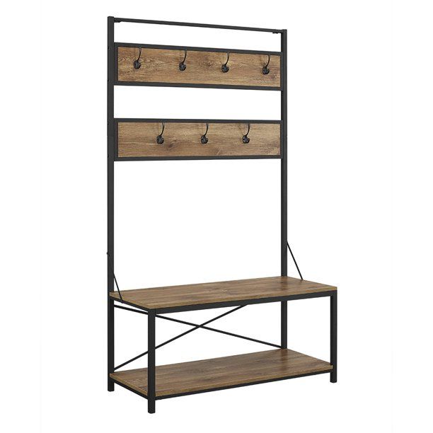 Woven Paths Industrial Hall Tree with Bench and Coat Hooks, Barnwood | Walmart (US)