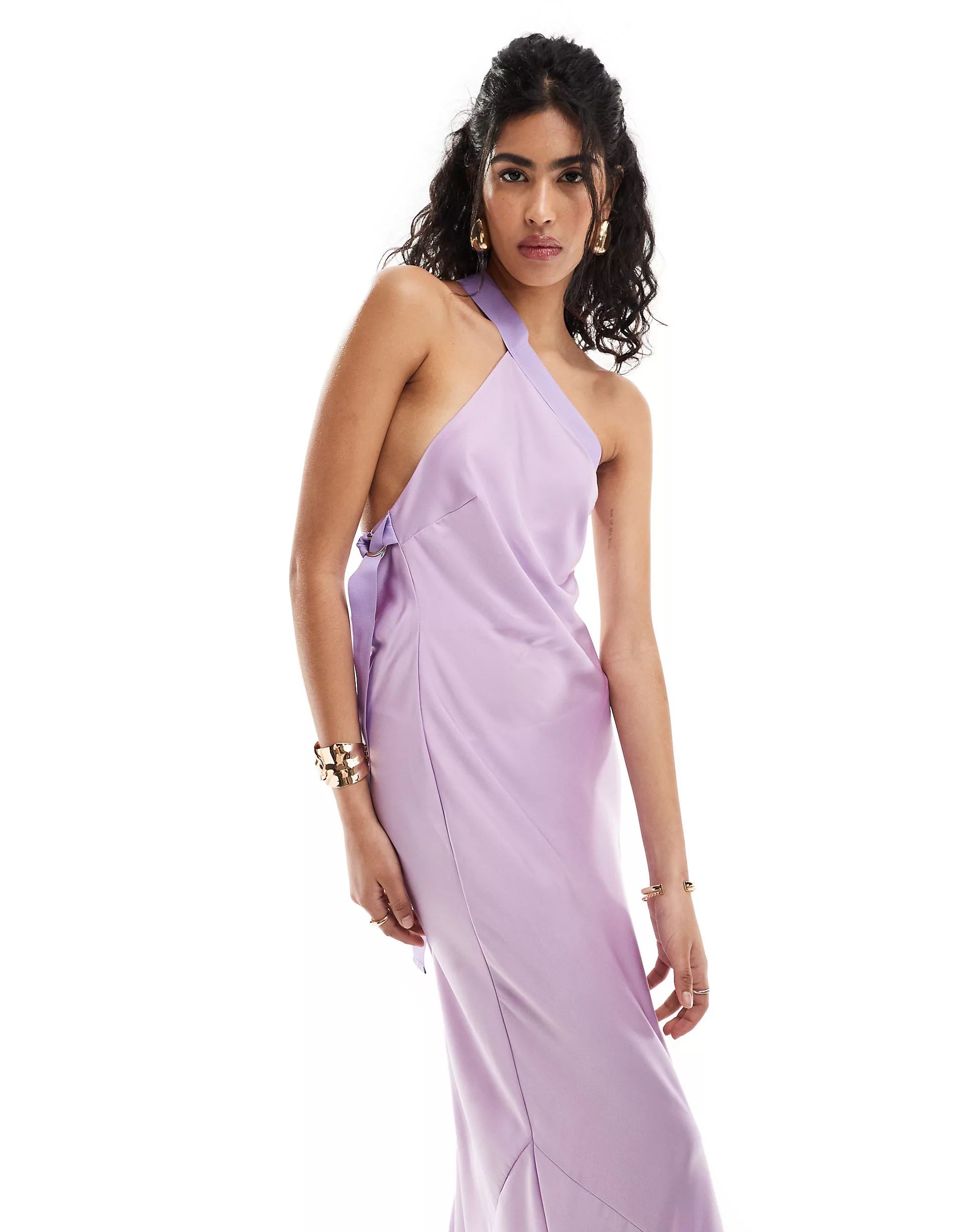 ASOS DESIGN one shoulder maxi dress with grosgrain strap in lilac | ASOS (Global)
