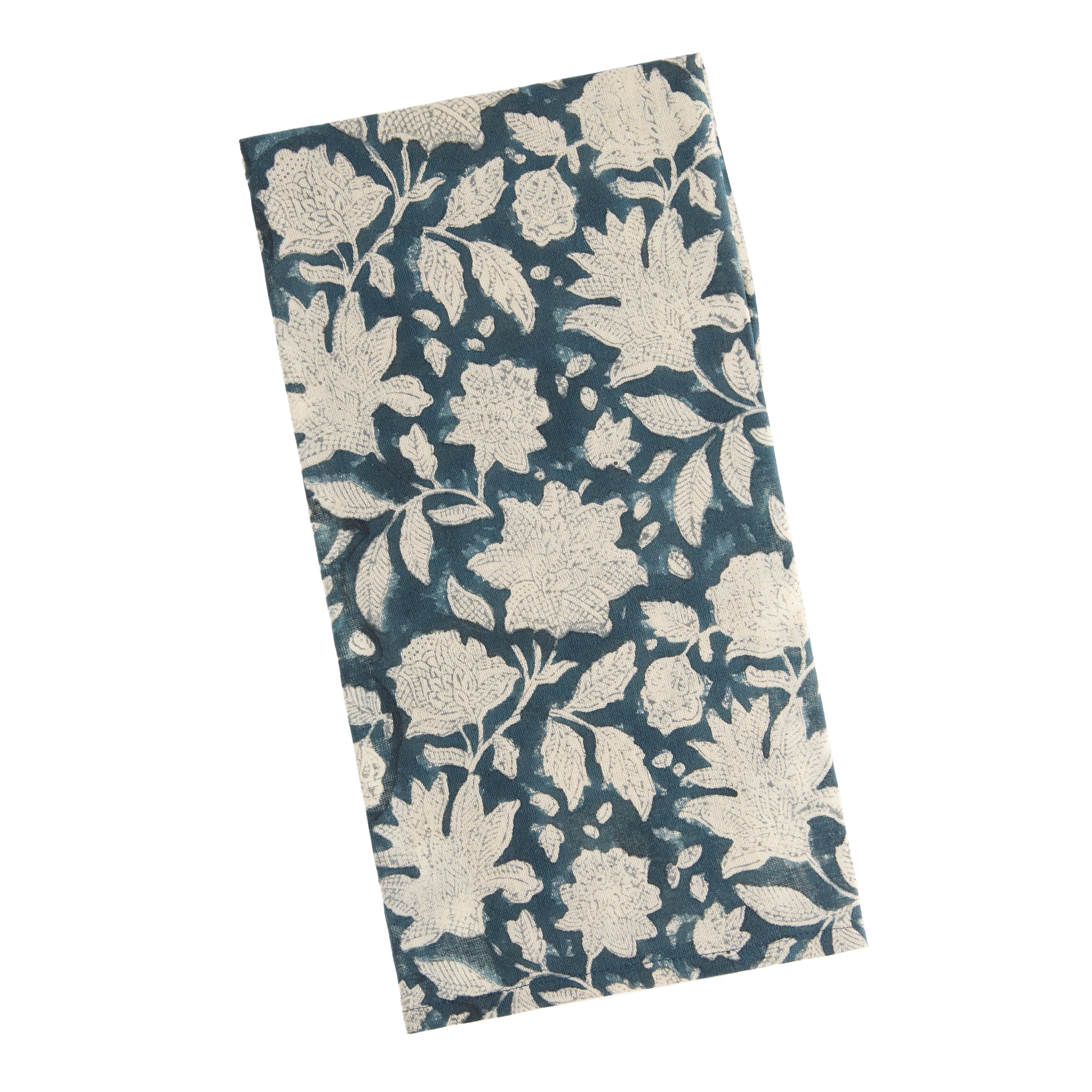 Navy and White Floral Block Print Kitchen Towel | World Market