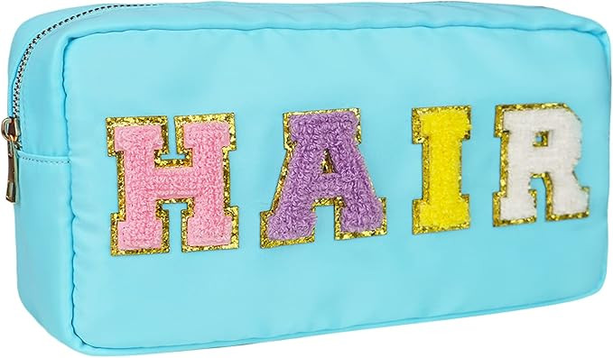 Nylon Zipper Waterproof Preppy Hair Tools Makeup Stuff Pouch -Hair Travel Organizer Bag with Chen... | Amazon (US)
