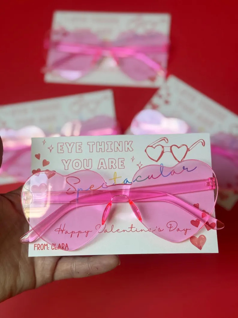 Valentine Card and Heart Sunglasses Non Candy Valentines for Kids, for School, for Class, for Gir... | Etsy (US)