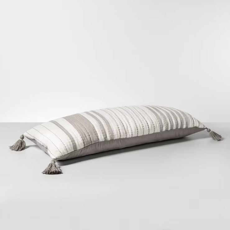 16"x42" Quilted Stripe Lumbar Bed Pillow Gray/Cream - Hearth & Hand™ with Magnolia | Target
