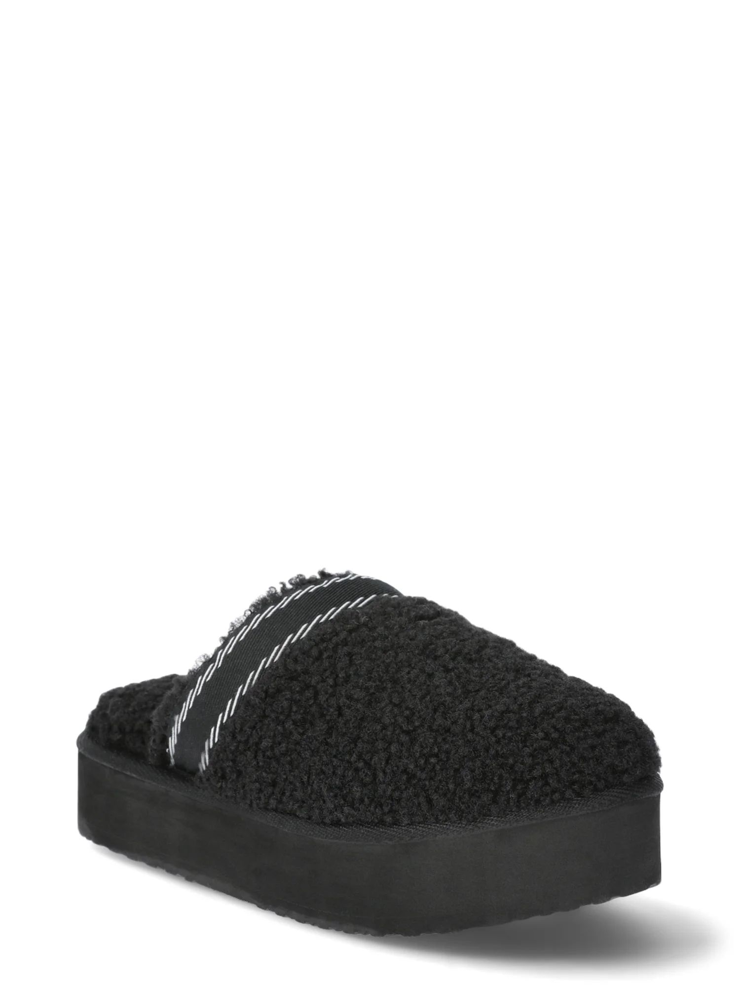 Joyspun Women’s Teddy Fleece Platform Clog Slippers | Walmart (US)