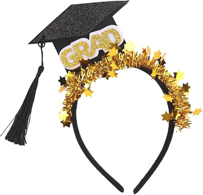 Ecuupas Graduation Cap Headband,Class of 2025 Hairband,GRAD Hair Hoop With Black Tassel,Gold Ribb... | Amazon (US)