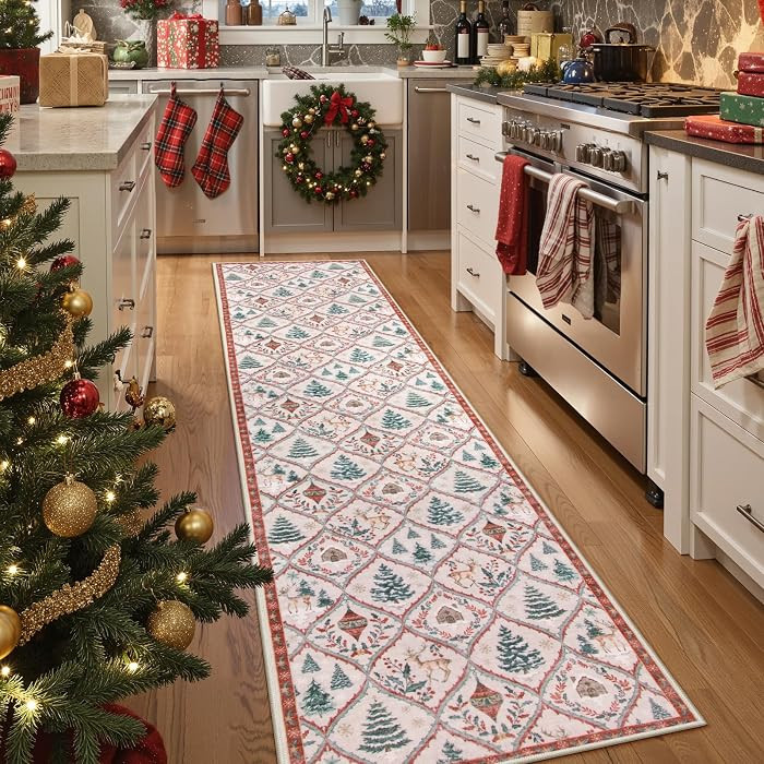 Lahome Christmas Kitchen Rugs, 2x8 Christmas Runners for Hallways Non Slip Printed Reindeer Washa... | Amazon (US)