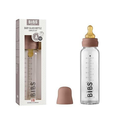 BIBS Baby Glass Bottle. Anti-Colic. Round Natural Rubber Latex Nipple. Supports Natural Breastfeeding, Complete Set - 225 ml, Woodchuck | Amazon (US)