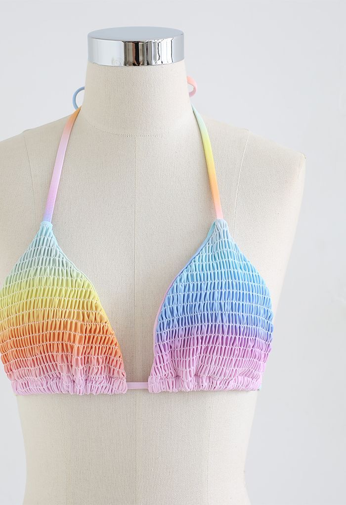 Rainbow Ombre Shirring Bikini Set | Chicwish