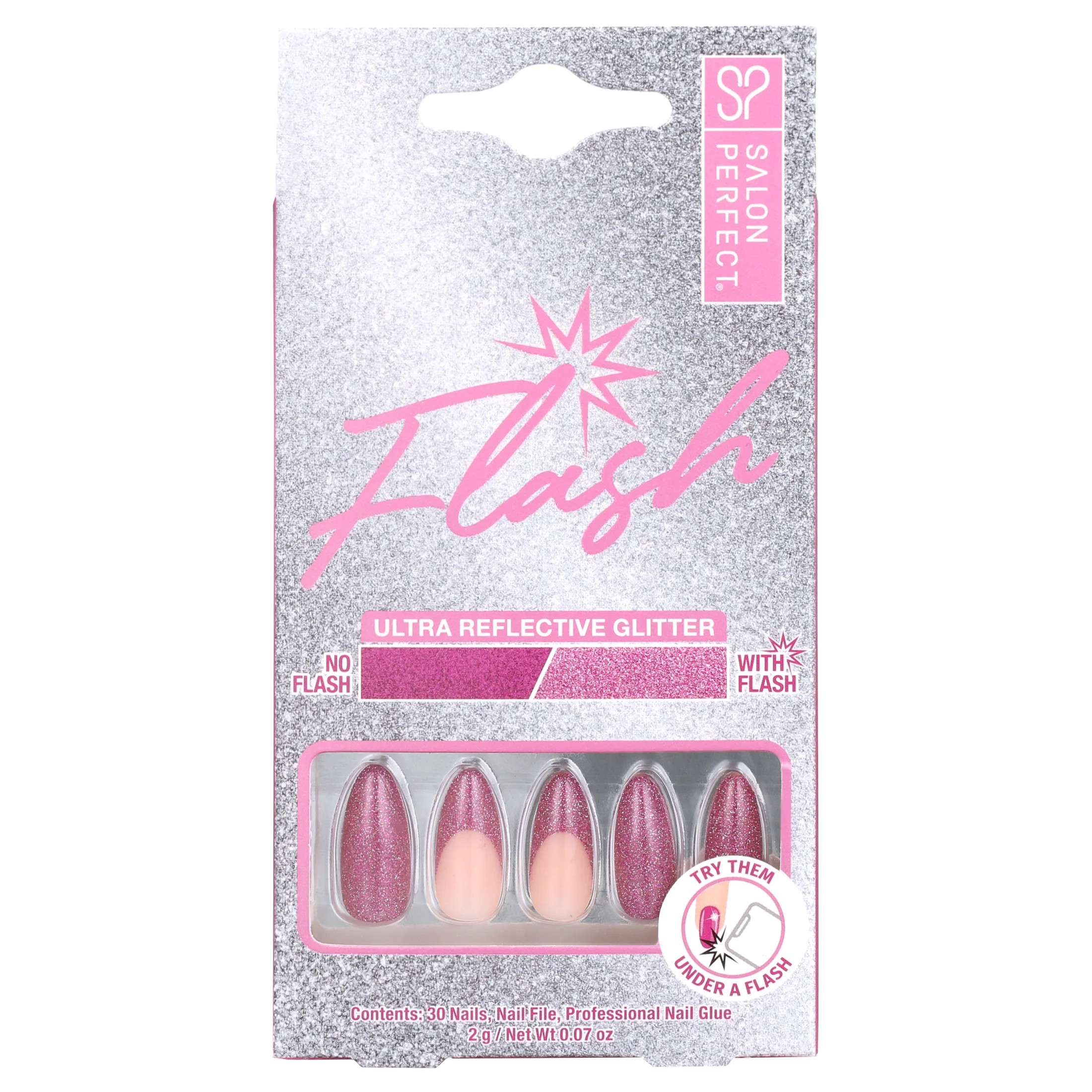 Salon Perfect Artificial Nails, 134 Flash Fuschia, File & Glue Included, 30 Nails | Walmart (US)