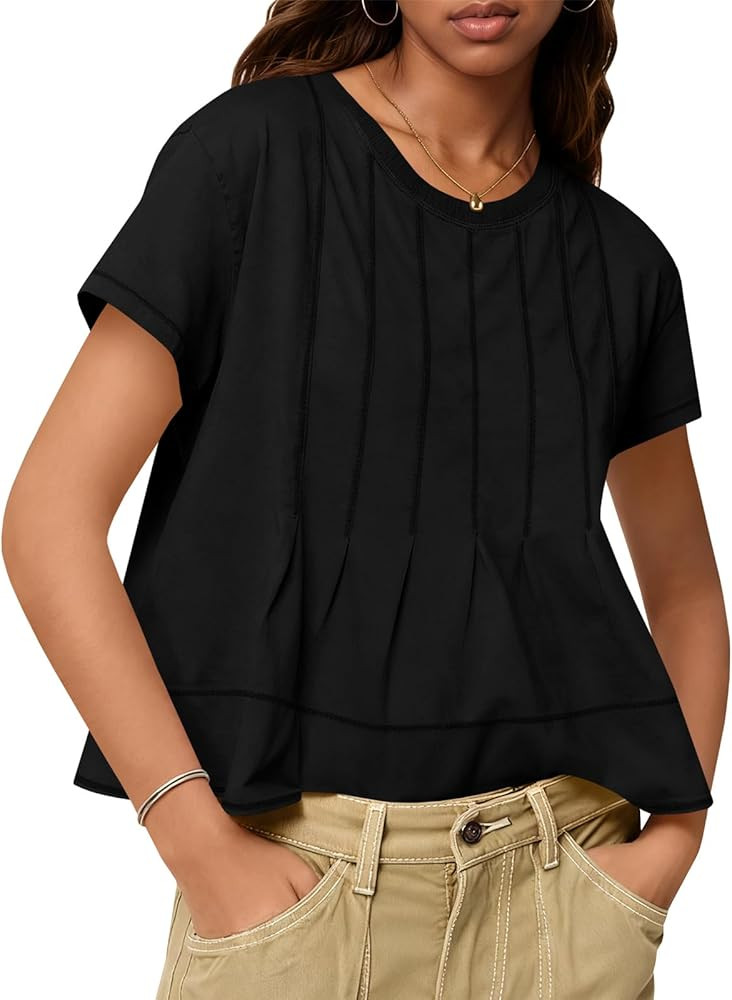Tankaneo Womens Babydoll Tops Short Sleeve Peplum Pleated Summer T-Shirts Casual Loose Fit Flowy ... | Amazon (US)