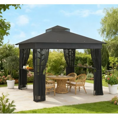 ACEPANO 116.5 in. W Outdoor Double-Layer Canopy Patio Gazebo with Shelves & Mesh for Lawns & Backyards-Dark Gray | Target