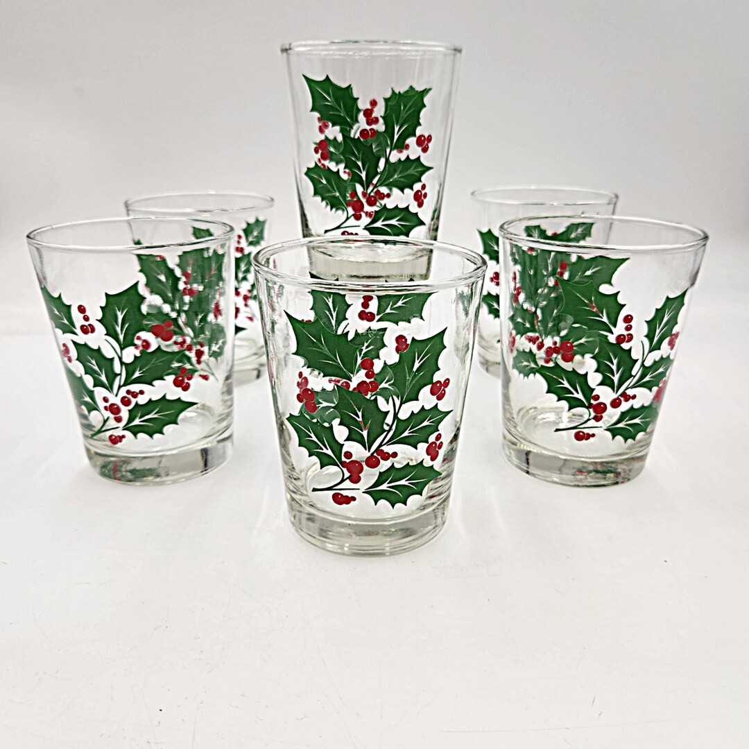 Vintage 1950's 60's Set of 6 Indiana Glass Holly and - Etsy | Etsy (US)