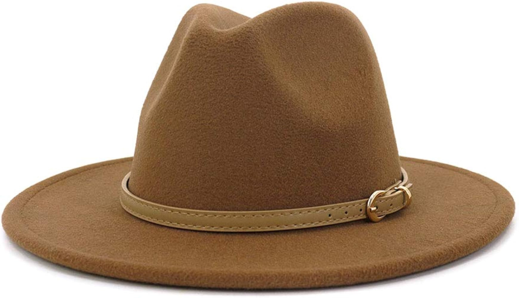 Lisianthus Women Classic Felt Fedora Wide Brim Hat with Belt Buckle | Amazon (US)