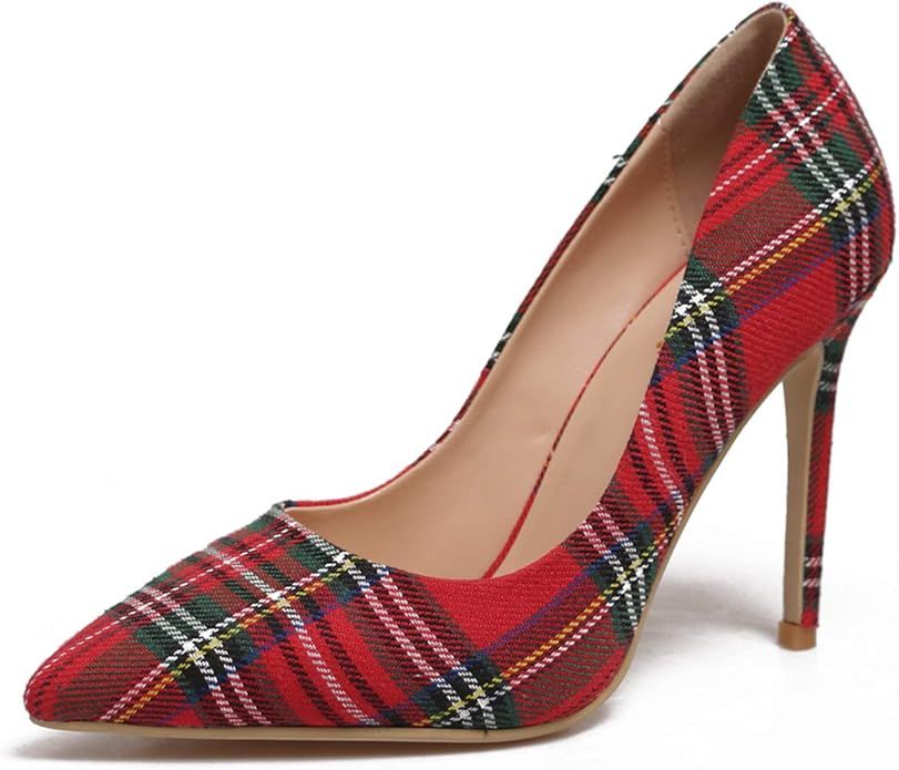 Women's Plaid Pumps Shoes Stiletto Pumps for Women red Scottish high Heels Big Size 45 | Amazon (US)