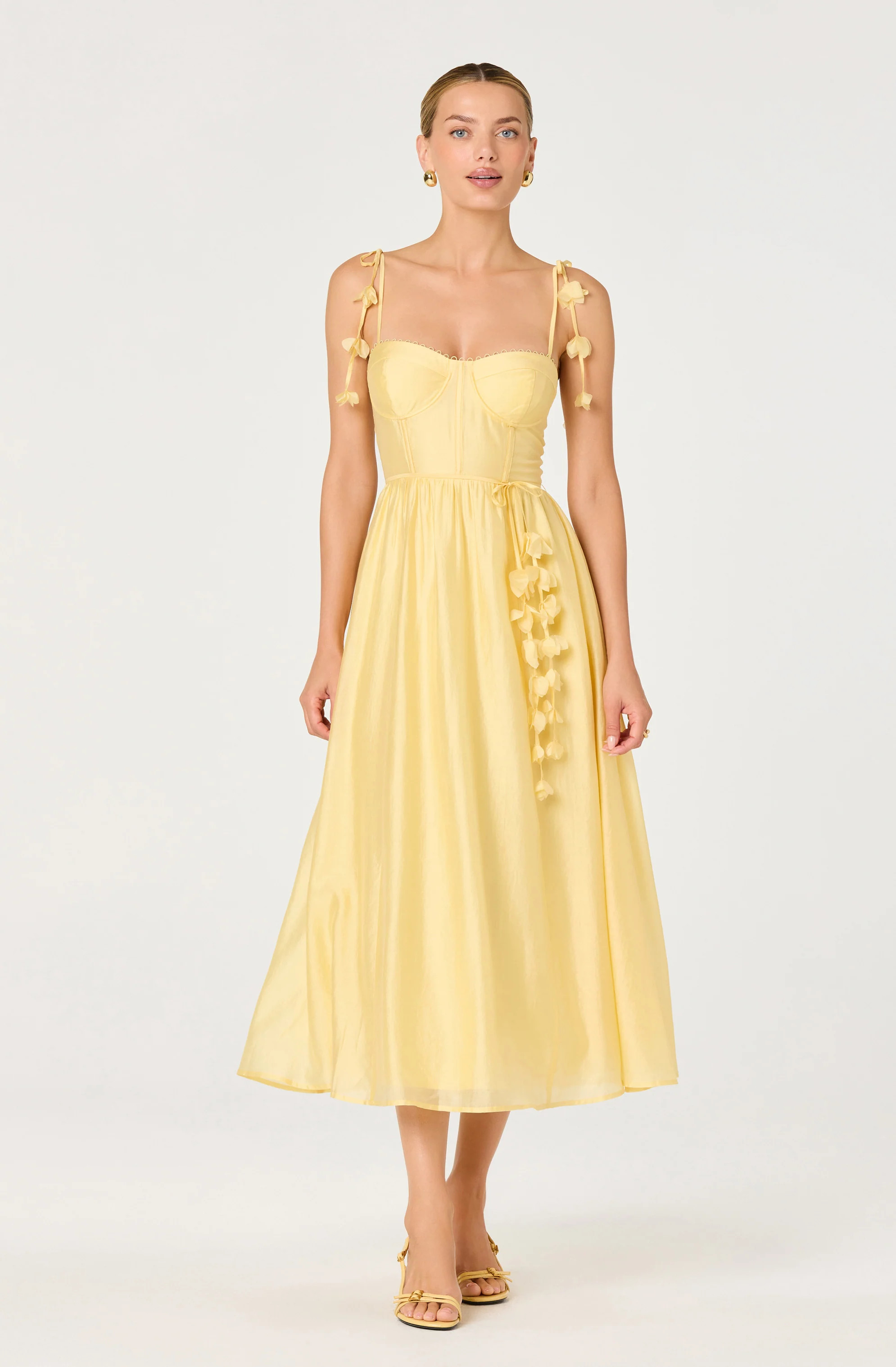Halcyon 3D Flower Appliqué Midi Dress - Yellow / XS | ASTR The Label (US)