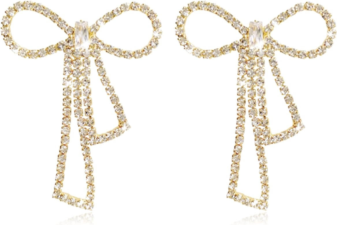 Silver Sparkly Bow Earrings for Women Rhinestone Chain Tassel Earring Crystal Fairy Teardrop Jewe... | Amazon (US)