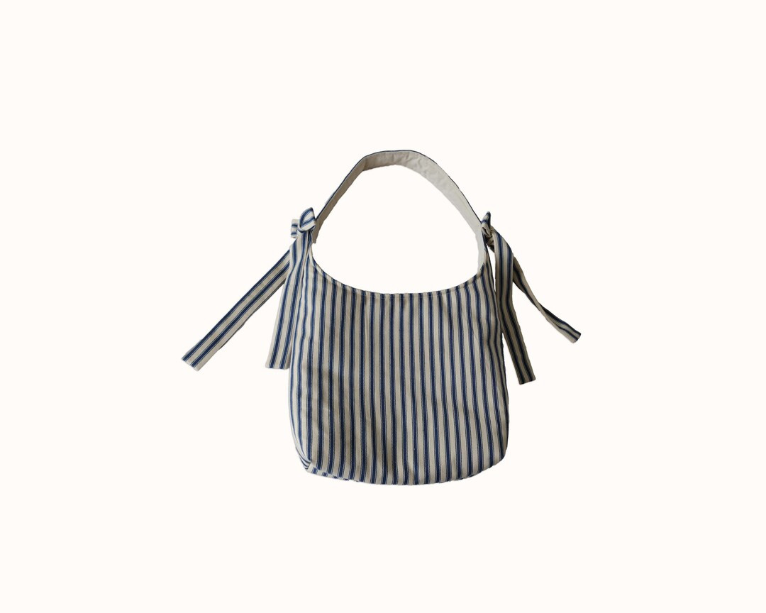 Large Blue Striped Slouchy Bow Bag - Etsy | Etsy (US)
