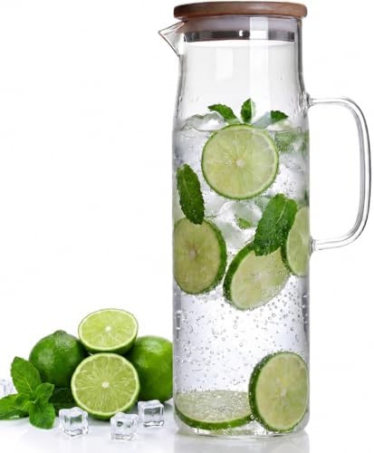 Glass Pitcher with Lid Glass Water Carafe with Handle, Fridge Water Jug Cold or Hot Beverages, Ic... | Amazon (US)
