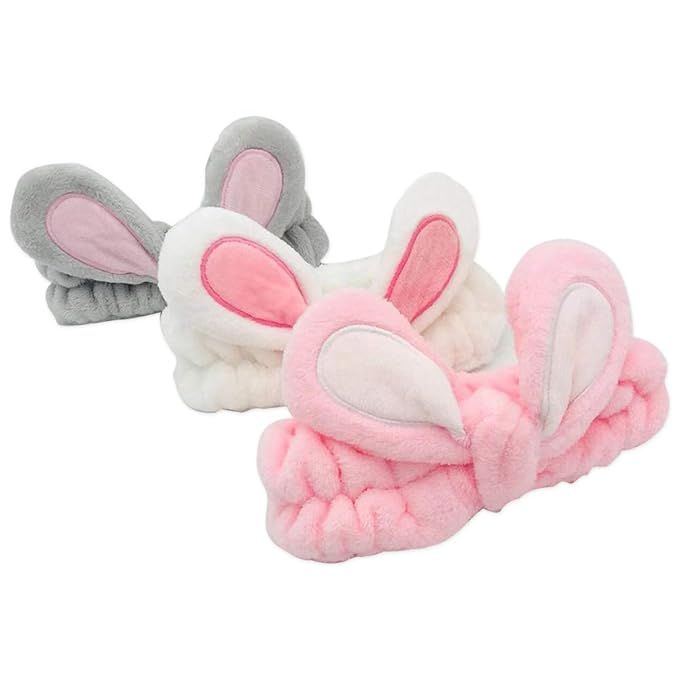 3 pack Cute Rabbit Ears Headbands,Washing Face Hairlace Soft Spa Makeup Fashion Plush Hairband Co... | Amazon (US)