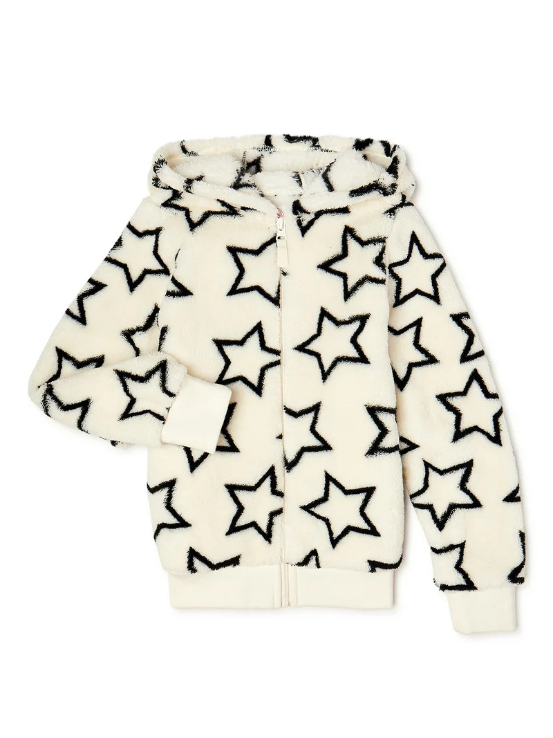 Wonder Nation Girls' Plush Zip-Front Hoodie, Sizes 4-18 & Plus | Walmart (US)