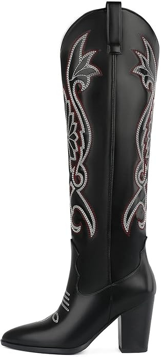 WIRALOMI Women Western Knee High Boots Embroidered Chunky Block Heel Cowboy Boots Pointed Toe Pul... | Amazon (US)