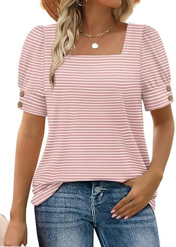 WIHOLL Womens Tops Summer Short Sleeve Shirts Square Neck Spring Outfits 2026 Fashion Clothing Bl... | Amazon (US)