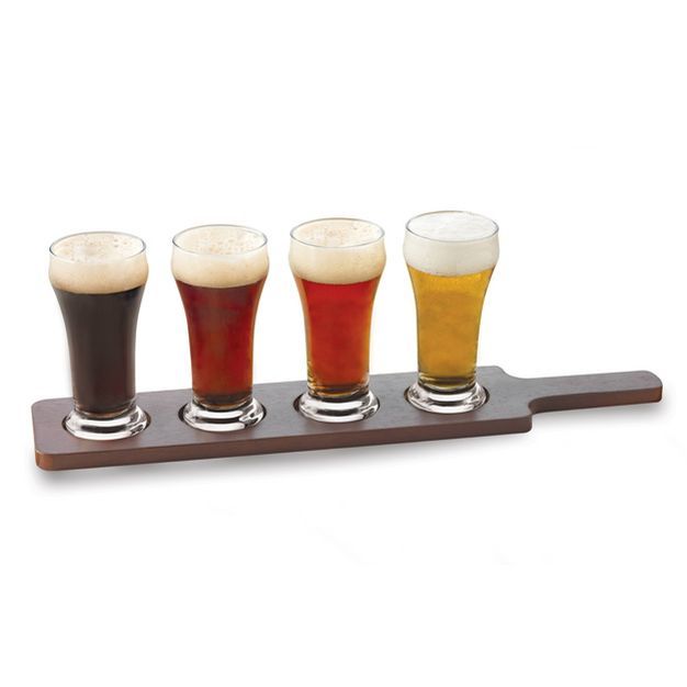Libbey Craft Brew Beer Flight Glasses 6oz with Wooden Carrier - 5pc Set | Target