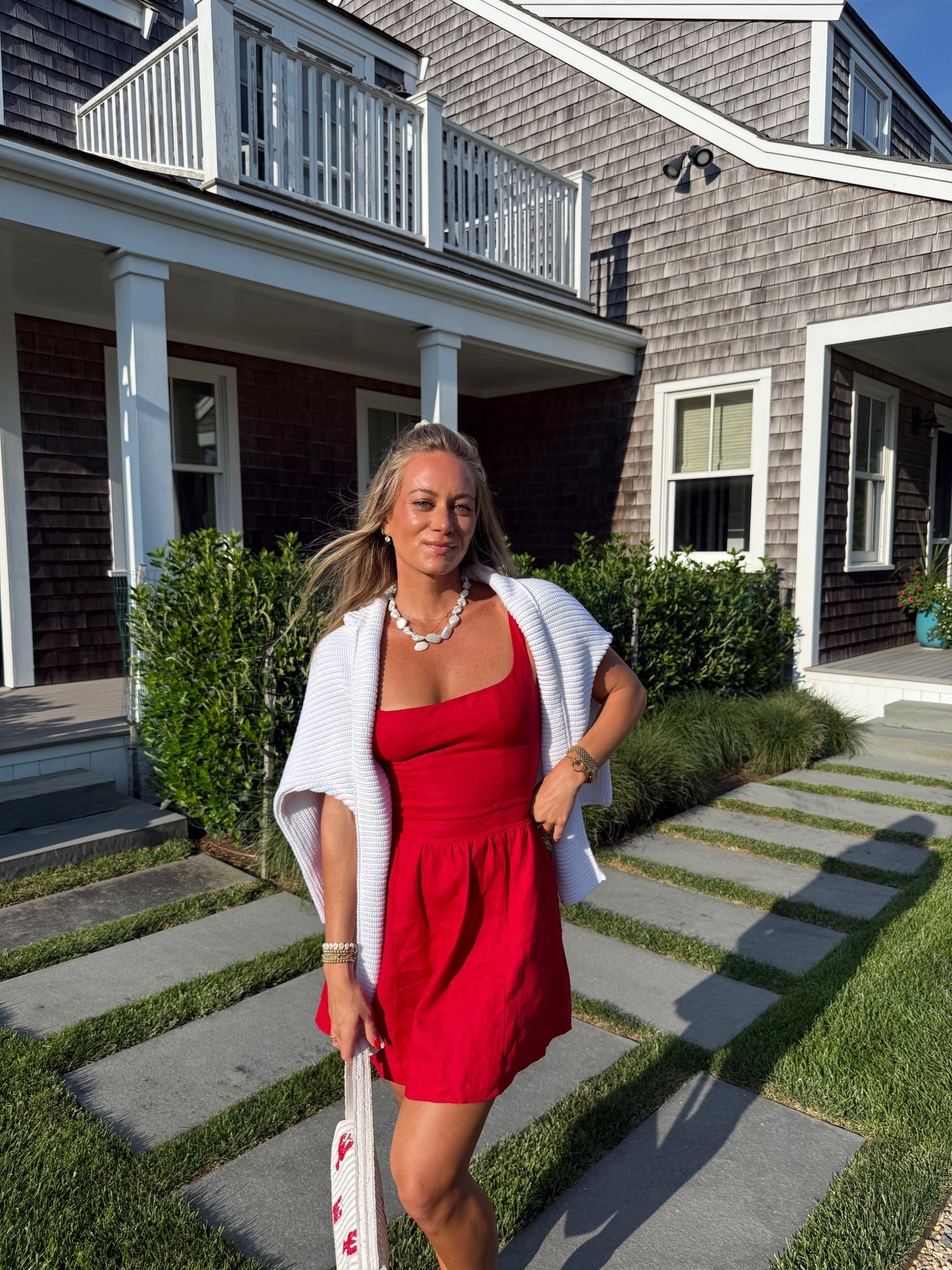Nantucket OOTD 🦞 THIS @Reformation dress with a layered sweater? Perfection. 

Knit sweater, Americana summer, travel fit, girls night outfit, New England summer

#LTKTravel #LTKSeasonal #LTKootd
