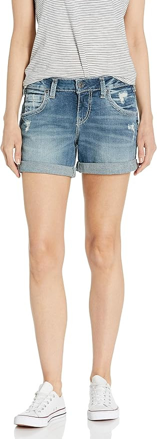 Silver Jeans Co. Women's Mid Rise Boyfriend Shorts | Amazon (US)