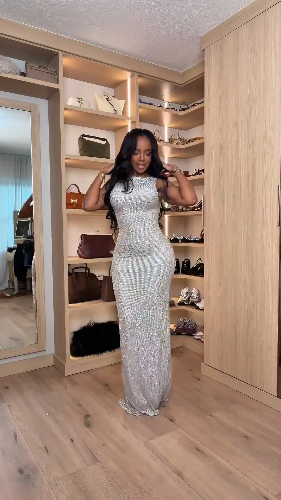 Five elevated night-out looks built around statement textures ✨ From a crystal shimmer mini to a sleek denim moment, a sculpted purple gown, a liquid silver dress, and a bronze sequin skirt — each piece transforms your wardrobe while keeping your cost per wear smart when styled multiple ways.

Perfect for: holiday parties, birthday celebrations, weddings, girls’ night out, date night, New Year’s Eve, and upscale dinners.

Tap to get details and build your occasion wardrobe strategically — this is a long-term shopping strategy focused on timeless silhouettes with high-impact fabrics you can rewear year after year.

Sizing:
Mini dress: Size Small  
Denim look: Top Size Small | Jeans 27 Long  
Purple gown: Size Small  
Silver gown: Size Small  
Sequin skirt: Size Small  

Measurements: 5’4” | 138 lbs | 34D bust | 27” waist | 40” hips  

These night-out outfits feature sequin maxi skirt styling, silver shimmer gown, purple formal dress, crystal embellished mini dress, dark wash denim 27 Long, holiday party outfits for women, wedding guest dress options, statement eveningwear, and versatile occasion pieces designed to maximize cost per wear.

Follow me on Instagram and YouTube @kirasfashionfinds