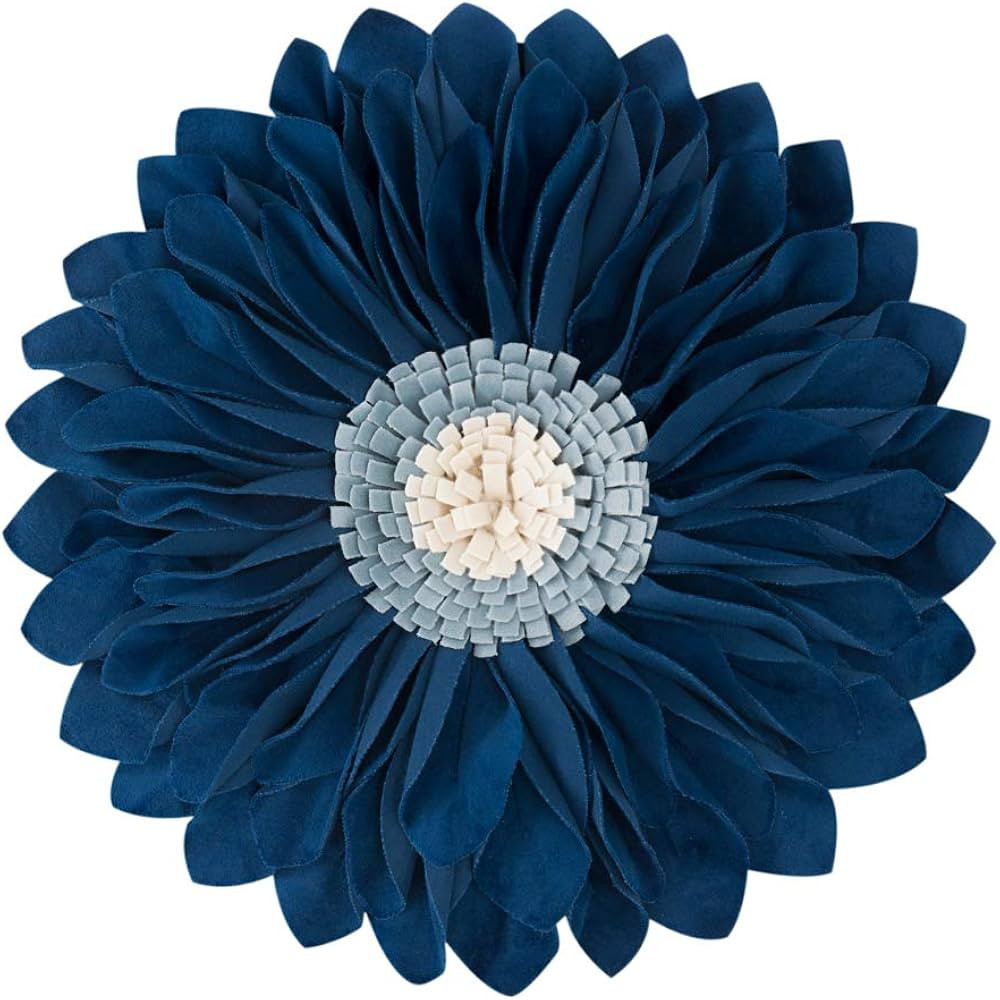 JWH Navy Blue Flower Throw Pillow Covers Decorative 3D Sunflower Accent Pillow Cases Handmade Vel... | Amazon (US)