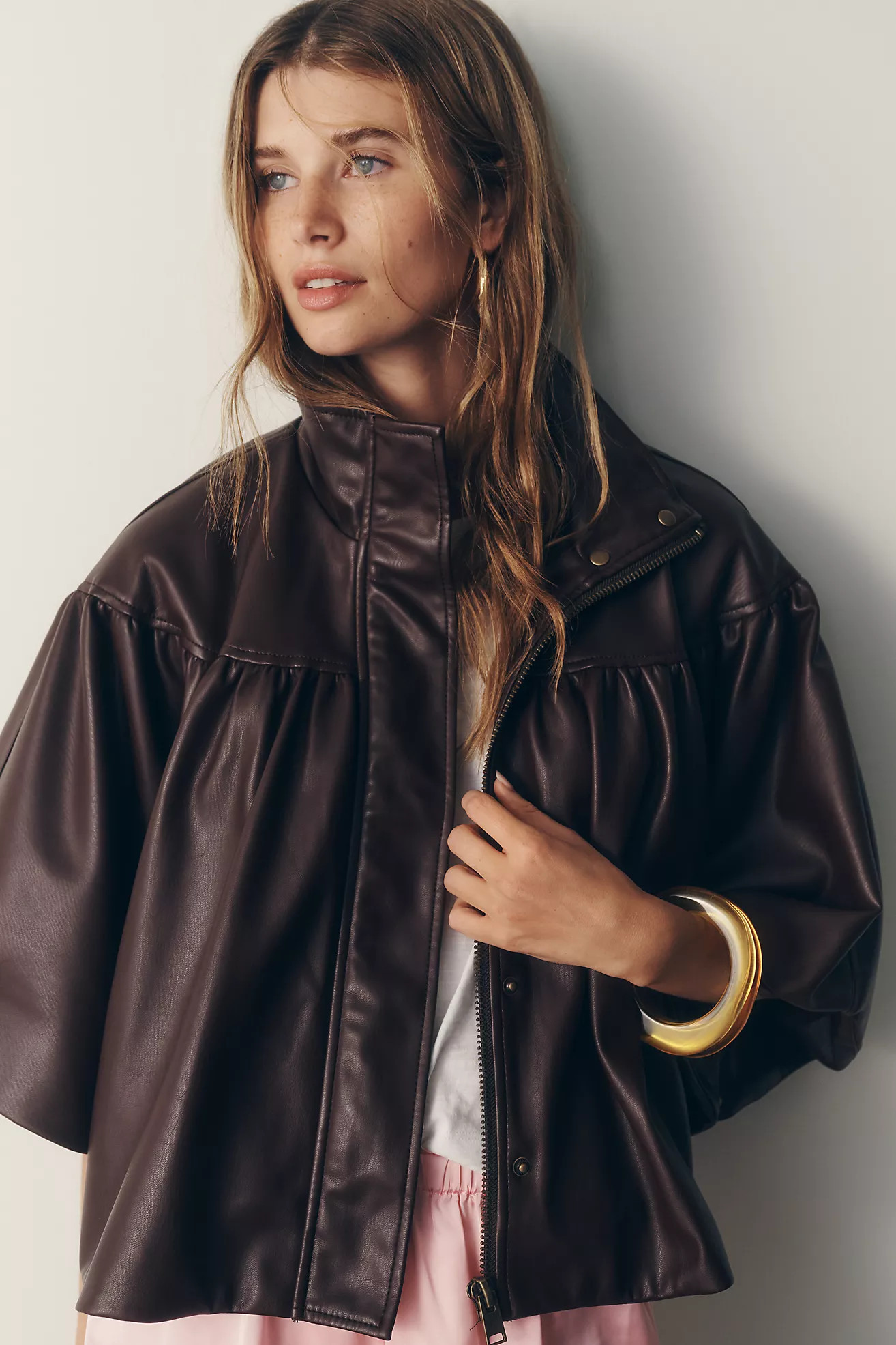 By Anthropologie Faux-Leather Funnel-Neck Jacket | Anthropologie (US)