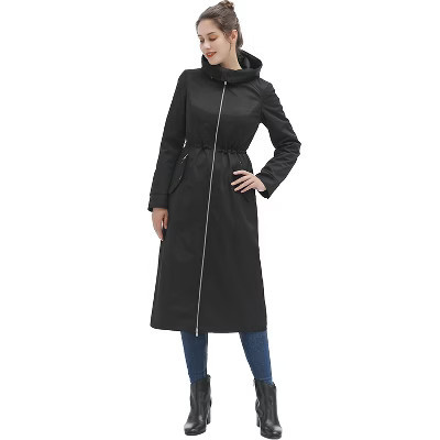 BGSD Women's Zip-Out Lined Hooded Long Raincoat Black Small | Target
