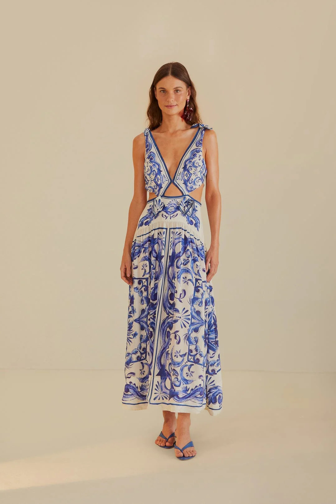 Off-White Garden Tiles Maxi Dress | Farm Rio UK