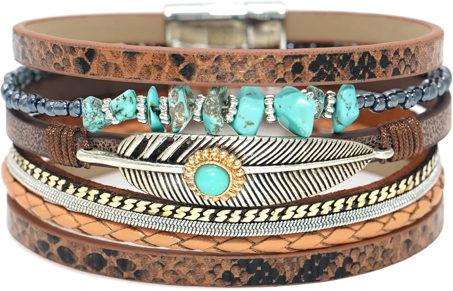 Leopard Leather Wrap Bracelets for Women Multilayer Wristband Cuff Bangle with Magnetic Buckle Gi... | Amazon (US)
