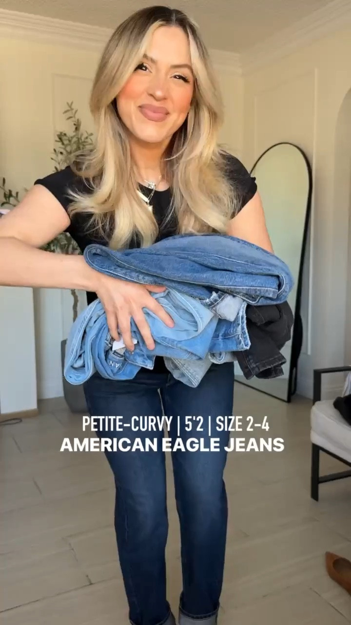 @Americaneagle petite-friendly CUTE JEANS 🙌🏼☺️

American Eagle runs a little big across the board. I had to size down in all of my jeans to a size 2. I'm typically a true size 4.

1. AE Stretch Super High-Waisted
Ankle Straight Jean | size 2 long in color DARK SHADOW

2. AE Dreamy Drape Stretch Super High-Waisted Baggy Wide-Leg
Jean | size 2 REG in color EASY BREEZY BLUE

3. AE Strigid Ripped High-Waisted
Stovepipe Jean | size 2 REG in color SKYLIGHT 

4. AE Dreamy Drape Stretch Super High-Waisted Baggy Wide-Leg
Jean | size 2 REG in color medium bright indigo 

5. AE Dreamy Drape Stretch Super High-Waisted Baggy Wide-Leg
Jean | size 2 REG in color black magic

✔️ I'm wearing an extra small and all of the Abercrombie tanks and tees 

#LTKootd #LTKgrwm #LTKSaleAlert