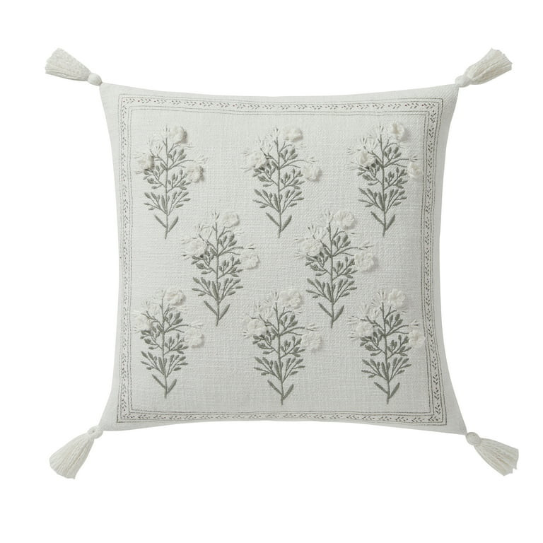 My Texas House Hailey 18" x 18" Coconut Milk Embroidered Cotton Decorative Pillow Cover | Walmart (US)