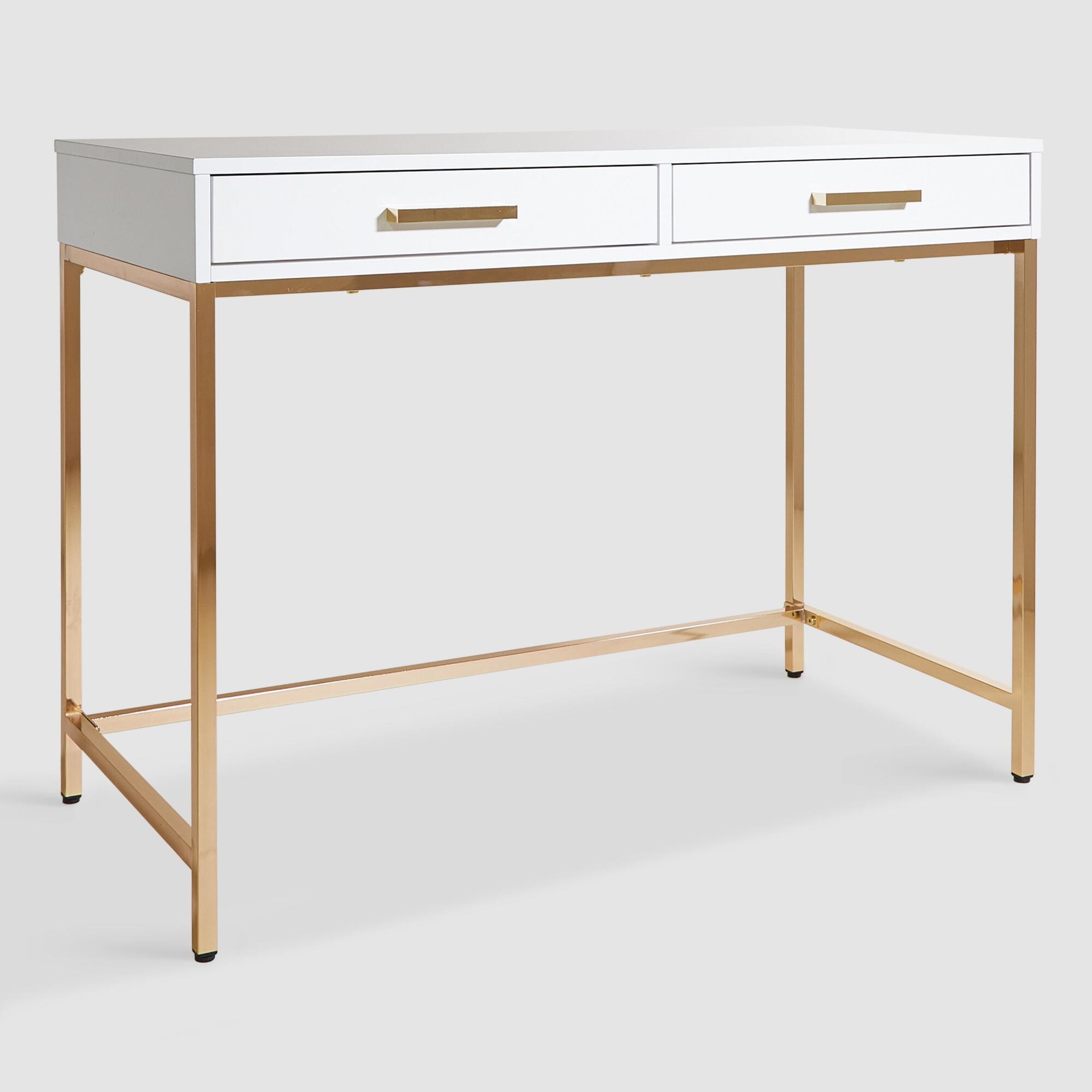 White and Gold Reid Desk with Drawers by World Market | World Market