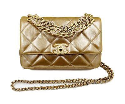 Chanel Gold Shimmer Crystal CC Handle Crossbody 2 Way Bag | eBay US