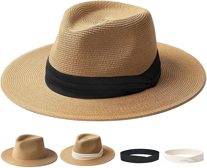 FURTALK Panama Hat Sun Hats for Women Men Wide Brim Fedora Straw Beach Hat UV UPF 80+ | Amazon (US)