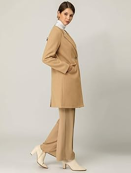Allegra K Women's Mid-length Overcoat Collarless Minimalist Work Winter Long Coat | Amazon (US)