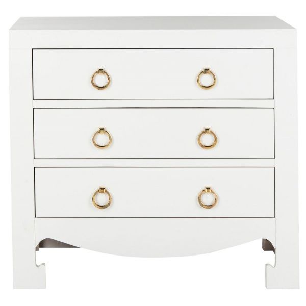 Dion 3 Drawer Chest in White/Gold by Safavieh | Homethreads